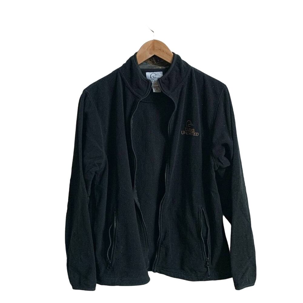 Ducks Unlimited black fleece zip up jacket, size M